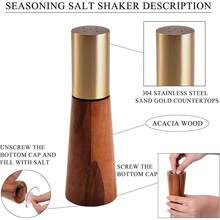 2件套盐和胡椒研磨器，带木底座，不锈钢手动盐和胡椒研磨器，带可调节陶瓷研磨器，适用于厨房、烧烤、野餐 - 彩色 - 查看 6