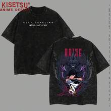 Limited Edition SOLO LEVELING Shirt - Sung Woo Jin Anime Double Printed Oversize Lightweight Acid Washed Tee, Gift For Anime Lover Clothing Cotton - màu đen - Xem 1