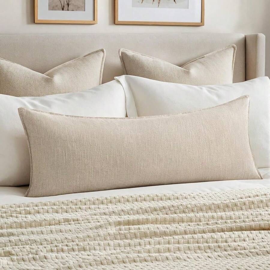 MIULEE Decorative Long Body Lumbar Throw Pillow Cover 14x36 Inch Natural Beige Boho Farmhouse Neutral Couch Throw Pillow For Bed Pack Of 1 Accent Outdoor Modern Sofa Cushion Livingroom Home Decor - 自然米色 - 查看 1