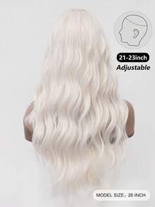 clouder Gothic Punk Beige Long Wavy Curl Wig 26-Inch Center-Parted Bangs Heat-Resistant Synthetic Fiber Wig Women's Soft Voluminous Curls Suitable For Daily Cosplay, Street Style, Holiday Parties, Music Festivals, Y2K Aesthetic, Avant-Garde College Style, Modern Fashion Punk Looks - 米色 - 查看 4