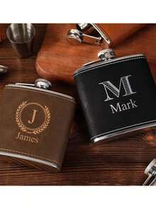 Personalized Leather Flask For Men, Customized Groomsman Proposal Flask, Best Man Wedding Gift Set, Engraved Liquor Flask For Bridal Party, Groomsman Proposal Gift - Multicolor - View 8