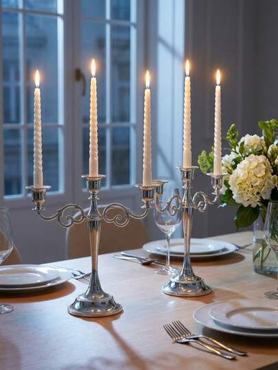 1 Pc/1 Set Wrought Iron Triple-Arm Candelabra, European Luxury Style Candle Holder. Suitable For Fireplace, Meditation, Ambient Lighting, Housewarming Gift, Birthday And Graduation Ceremonies, Ramadan Celebrations, Holiday Parties, Weddings, Gatherings, Family Gifts, Birthday Gifts, Ramadan Table Decor