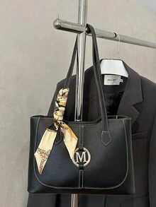 Letter Decor Casual New Large Capacity Handbag Women's Shoulder Bag, Minimalist Stylish Tote Bag - Black - View 11