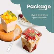 25/50/100/200Pcs, 5 Oz Plastic Clear Square Parfait Cups With Spoons, Party Small Serving Dessert Bowls For Appetizers, Puddings, Mousse, Yogurt, Parfait Ice Cream - Transparent - View 4