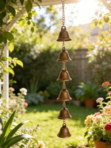 1pc Handmade Metal Wind Chime,Handmade Vintage Bell Wind Chime,Classic Rustic Iron Bell With Decorative Chain, Classic Rustic, For Outdoor Garden Home & Outdoor Decor, Rustic Metal Hanging Ornament, Outdoor Wind Chime Decoration For Yard,Patio And Wa - Copper Bell - View 5