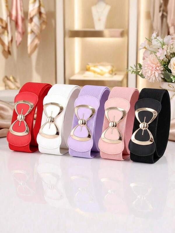 1pc Women's Waist Cincher With Bow Tie, Elastic Waistband, Simple & Fashionable For All Seasons, Snap Button Design, Fresh & Sweet Academic Style, Seamless Stretchy Design Suitable For Daily, Office, Party, Business Trip, Travel, Gift