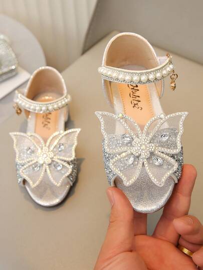 Toddler Princess Sandals Bow Colorful Diamond Pearl Flat Shoes For Girls