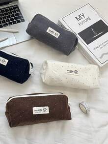 1pc Fashionable Spacious Felt Pencil Case With Polka Dot Pattern, Available In 4 Colors, Ideal For Students To Store Miscellaneous Items - Multicolor - View 7