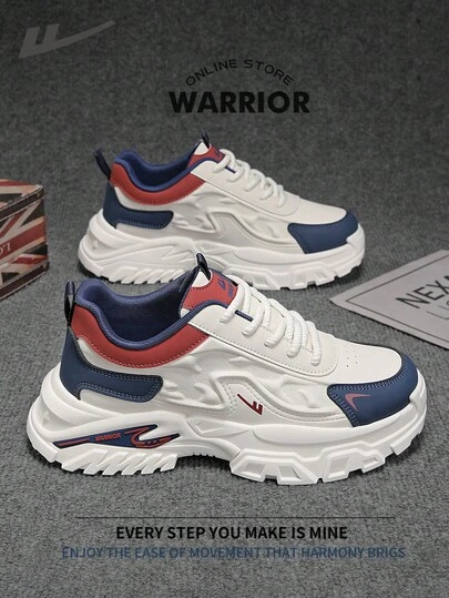 WARRIOR Zapatos cómodos de estilo callejero para hombre con suela gruesa, zapatillas de running cómodas para primavera y otoño, zapatillas casuales pero elegantes de estilo modesto, aplicables durante todo el año, resistentes al desgaste y cómodas para usar todo el día, zapatillas de entrenamiento