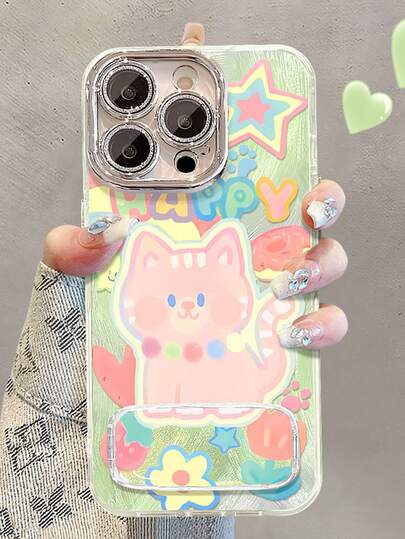 1pc Cute Cartoon Cat Mirror Phone Case Compatible With Apple 11/12/13/14/15/16/17 Pro Max