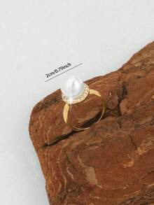 1pc Minimalist Faux Pearl Open Ring With Micro-Inlaid Rhinestones, Suitable For Daily Wear, Weddings, Parties, Beach Vacations And Various Occasions - Gold - View 7