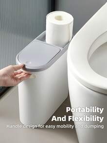 1PC Bathroom Trash Cans, Household Creative Gap Trash Can With Lid, Easy-To-Press Garbage Can, Simple Paper Basket Large Capacity Waste Bin, Home Necessity Household Creative Gap Waste Bin, Home Essential For Cleaning Supplies, Easy To Use And Clean Home Bathroom Decor Bathroom Organizer Gifts, Cubo De La Basura - Not Recommended: Uncovered Version - View 8