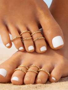 10 件套简约金属圆形趾环，百搭时尚脚部珠宝，适合海滩派对、服装配饰 - 彩色 - 查看 12