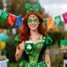 12-Piece St. Patrick's Day Sequin Clover Boppers, Shamrock Sunglasses & Temporary Tattoos Set - Irish Party Costume Accessories - 彩色 - 查看 2