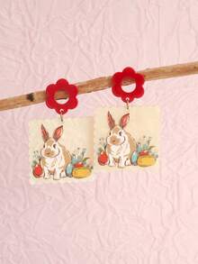 1 Pair Fashionable & Cute Rabbit Design Easter Earrings, Suitable For Party And Daily Wear - Multicolor - View 5
