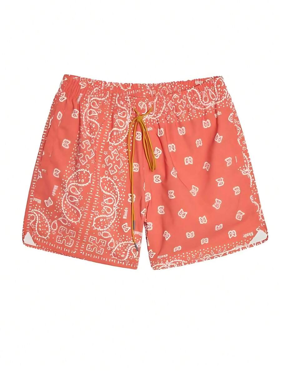 Bold Color-Block Paisley Shorts With Repeated Motif & Branded Accents - Nhiều màu - Xem 1