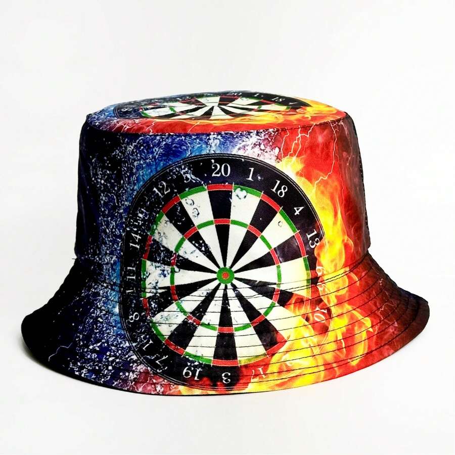 1pc New Dart Board Printed Bucket Hat, Interesting Gift, Reversible Personalized Hip Hop Rock Street Bucket Hat - Red - View 1