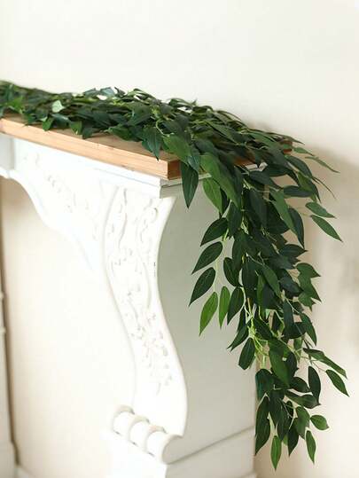 1件人造柳条花环，逼真绿色常绿藤蔓装饰，丝滑可水洗仿藤蔓，适用于室内/室外婚礼、家居装饰、婚宴、室内/室外墙面装饰、花园桌面装饰