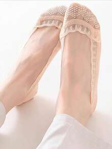 夏季女士清凉薄蕾丝船袜，防滑浅口隐形蕾丝短袜，不易滑落 - 彩色 - 查看 4
