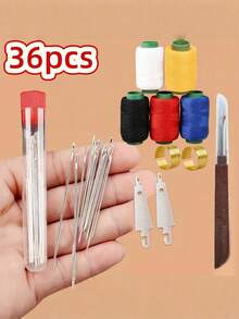 34件/36件缝纫工具套装，适用于手工缝制床垫、鞋子、手工棉被、延长针、大孔针、窗帘针、粗针。 - 36件 - 查看 14