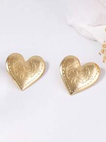1对复古简约时尚独特图案夸张合金心形耳钉，女士百搭款 - 誇張愛心耳環 - 查看 4