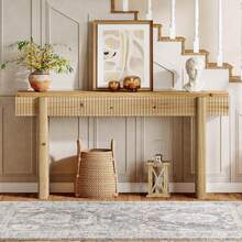 LITTLE TREE Solid Wood Entryway Table, 55-Inch Rustic Console Table Behind The Couch, Rectangular Farmhouse Console For Living Room, Entrance, Hallway, Natural Brown - Nâu nhạt - Xem 8