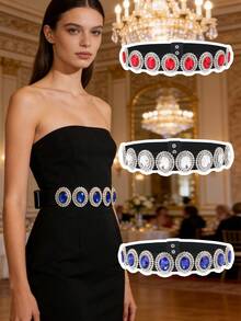 1 pezzo Cintura larga elastica da donna, vita stringente elastica con decorazione fibbia in metallo, adatta per abiti vintage a vita alta - cintura - Visualizzare 1