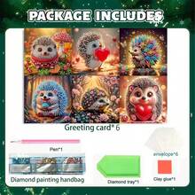 6pcs/Set DIY Diamond Painting Kit, Unique Hedgehog Animal Design, Diamond Art Mosaic Postcard, Greeting Card For Birthday, Christmas, Mother's Day To Express Warm Wishes, Suitable For Family, Friends And Lovers, Handmade Craft Gift - Multicolor - View 3