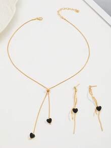 3pcs Minimalist Elegant Heart Necklace & Earrings Set, Versatile Fashion Jewelry For Valentine's Day, Party, Daily Wear - Multicolor - View 12