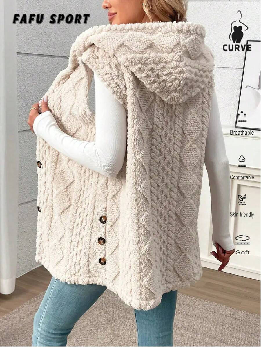 Spring New Women's Comfortable Artificial Fur Spring Sleeveless Jacket, Valentine's Day Fashion Sleeveless Jacket Single Item, Front Button Pocket Long Casual Style, Solid Color, Button Design, Suitable For Cold Weather, Winter Leisure | Button Jacket | Durable Jacket, Women's Spring Plush Open Fleece Coat, Women's Winter Clothing, Women's Jacket, Women's Winter Jacket, Women's Wool Jacket - 米色*春季無袖款 - 查看 1