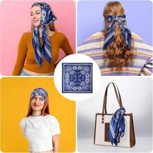 Women Square Satin Scarves, 35 Inch Large Soft Square Scarf Bandana - 藏蓝色 - 查看 7
