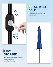 Sombrilla de patio exterior de 2,7 m, sombrilla de mesa exterior, sombrilla de mercado, sombrilla de jardín con botón de inclinación y manivela, 8 varillas resistentes, protección UV, impermeable, resistente a la decoloración, para jardín, terraza, patio, piscina - A - Ver 7