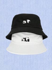 1顶可爱小熊猫刺绣渔夫帽，女士款，时尚户外韩版风格，四季皆宜，夏季遮阳帽 - 漁夫熊貓 - 查看 3