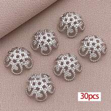 30颗18K镀金花形珠帽，空心黄铜金属珠端帽，镂空散珠，适用于DIY工艺品、耳环、项链、珠宝制作 - 彩色 - 查看 13