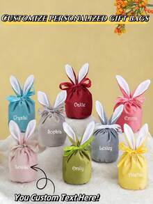 1pc Customized Personalized Easter Bunny Ear Fur Fabric Bag, Rabbit Easter Egg Party Candy Gift Gift Bag, Easter Bunny Bag, Rabbit Braid Pocket Drawstring Bag, Suitable For Easter, Birthday Party, Wedding Season, Valentine's Day, Anniversary, Gift - Multicolor - View 3