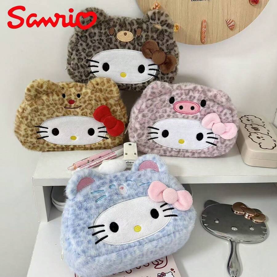 1pc Sanrio Style Leopard Cat Shaped Large Capacity Pencil Case, Makeup Bag, Student Stationery Box, Storage Box, Birthday Back To School Gift (No Clip) - Multicolor - View 1