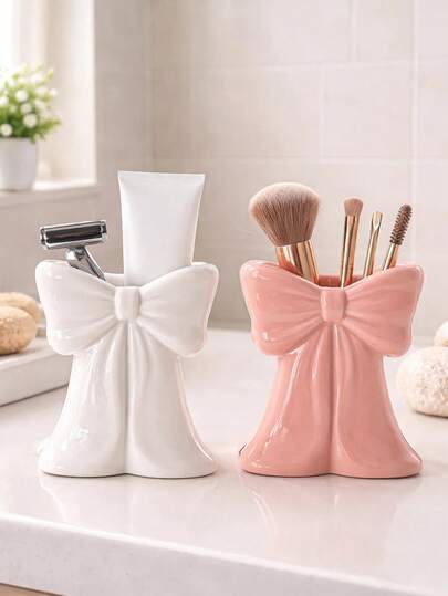 1/2 piezas Conjunto de almacenamiento de baño con lazo, organizador multifuncional para vaso, maquinilla de afeitar y accesorios, decoración del hogar minimalista y linda