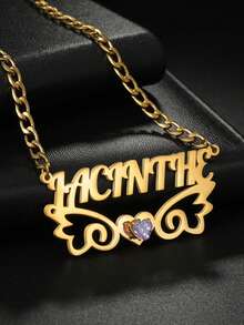 1SET Personalized Customized Wing Heart Set, Inlaid With Heart-Shaped Zirconia, Earring+Necklace Set, Stainless Steel Necklace Jewelry Set, Zirconia Inlay, Including Gift Box, As A Gift For Ramadan, Valentine's Day, And Mother's Day. - Gold - View 6