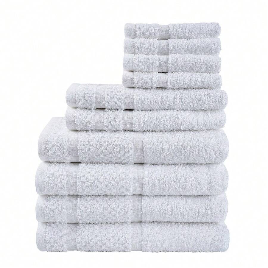 Set Of 10 Quick Dry Absorbent White Bath Towels, Ultra Soft & Highly Durable - White - View 1