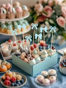 100支5英寸蓝色蝴蝶结牙签，蛋糕签，时尚鸡尾酒签，开胃菜签，非常适合水果、饮料、三明治、甜点、婴儿派对和女孩生日派对装饰。 - 彩色 - 查看 7