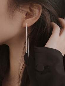 1对金属链水晶双面耳环，个性时尚长流苏吊坠耳环，适合女性、女孩，旅行、婚礼、派对、生日、圣诞礼物 - 銀色 - 查看 2