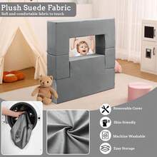 Sofá de Juego Infantil Modular de 6 Piezas, Sofá de Espuma para Niños Pequeños con Funda Extraíble, Convertible para Sala de Juegos y Dormitorio - Gris Oscuro - Ver 5