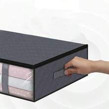 4 Pack Foldable Under-Bed Storage Boxes With Lid Fabric Underbed Containers - Grey - View 4