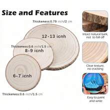 Rustic Natural Wood Slices With Bark, Round Wooden Disc Set For Table Decoration, 2PC / 4PC, Multiple Sizes - A - View 2