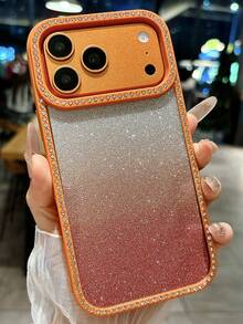 Luxury Blingbling Glitter Gradient Acrylic Transparent Phone Case Compatible With Iphone 17 Pro Max 17 Pro 17 16 Pro Max 16 Pro 16 15 Pro Max 15 Pro Max 15 Pro 15 14 Pro Max 14 Pro 14 13 Pro Max 13 Pro 13 12 11 Soft Stylish Woman Girl Shockproof Back Cover - Orange - View 3