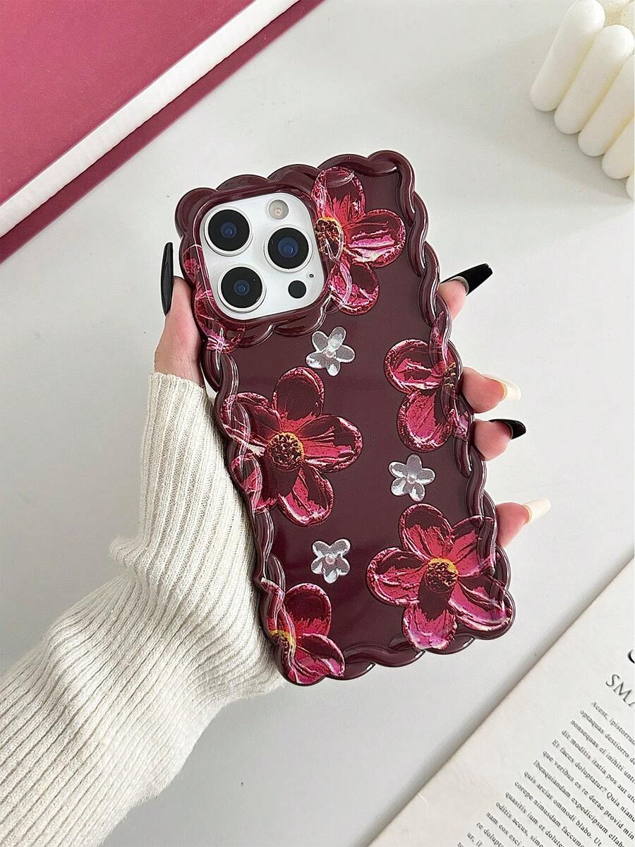 简约花卉图案奶油色波浪纹彩绘加厚防震保护手机壳，兼容 17 Pro/17 Air/17/17 Pro Max/16/11/16 Pro/16 Plus/16 Pro Max/16 e/15 Pro Max/13/14/12/XS/XR/7G/8P