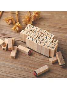 40pcs Wooden Rubber Stamps, Alphabet/Number Stamps Stamp Set For DIY Craft Scrapbook Card Making. Student Stationery. - Black - View 5
