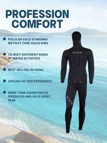 HISEA 5mm Thick Neoprene Diving Suit, Unisex Warm Wetsuit, Women's Two-Piece Cold-Proof Fishing Suit, Men's All-Season Warm Snorkeling Swimwear Set - Black - View 5