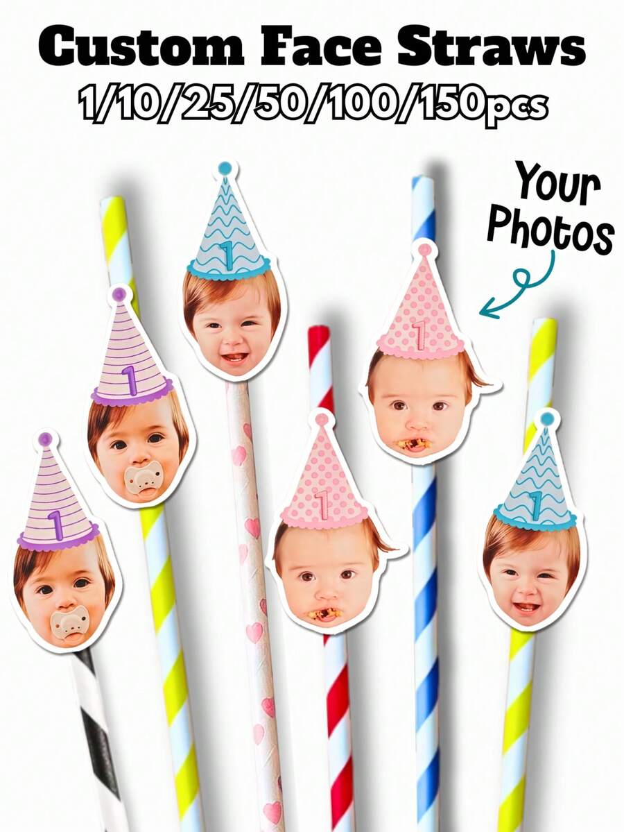 1/10/25/50/100/150pcs Customized Face Shape Cupcake Toppers, Personalized Face And Number, Customized Birthday Face Cupcake Decorations, Birthday Decorations, Party Decorations, Personalized Decorations, Cupcake Decorations, Holiday Decorations, Christmas Decorations - Multicolor (Style 5) - View 1