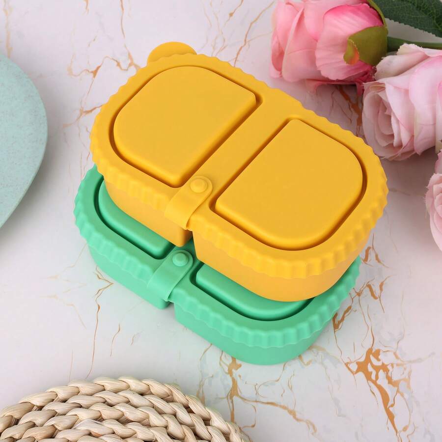 2pcs 2-Compartment Reusable Snack Containers With Lids, Leak-Proof Silicone Food Storage Boxes, Portable Containers For Sauce Condiments Salad And Daily Food Use